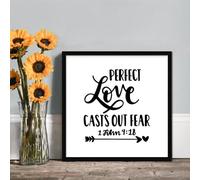Personalised Wooden Sign Perfect Love Casts Out Fear Wood Sign Framed Quote Printed Home Decor Wall Art, Real Wood Frame for Kitchen Bedroom Office 7"x7"