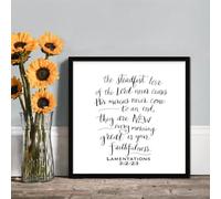 Personalised Wooden Sign The Steadfast Love of The Lord Lamentations 322 2 Wood Sign Framed Quote Printed Home Decor Wall Art, Real Wood Frame for Kitchen Bedroom Office 7"x7"