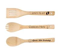 Personalised Wooden Spatula, Custom Engraved Text, Name and Pattern Spoon & Shovel Set, Decoration Kitchen Birthday Gift for Women Mom Friend Housewarming Wedding Bamboo Cooking Utensil