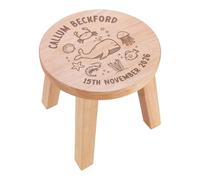 Personalised Wooden Stool Sea Life Name And Birthday, Step Table Solid Wood Toddler Seat, Nursery Gift | 25cm X 25cm (COMES PRE-ASSEMBLED)