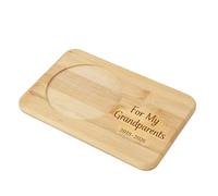Personalised Wooden Tea and Biscuit Coaster Gift, Coffee Cup & Breakfast Tray with Engraving - Natural Solid Wood, Recessed Mug Holder, for Grandparents, Parents - 23 x 14.5 x 1.5cm