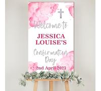 Personalised Wooden Watercolour Christening Board - 9 Colour Options, Custom Name & Date for Holy Communion or Confirmation Day (Pink, Confirmation)