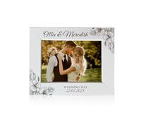 Personalised Wooden White Photo Frame 6x4 - Custom Engraved Picture Frame with Orchid Flowers - Wedding, Anniversary & Any Occasion Gift (Landscape)