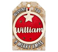Personalised Wooden William Name Red Hanging Christmas Tree Bauble Decoration