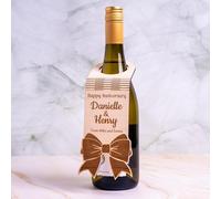 Personalised Wooden Wine Bottle Tag - Custom Engraved Gift Tag for Anniversary, Wedding, House-Warming | Eco-Friendly • UK Made