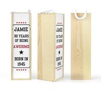Personalised Wooden Wine|Spirit Gift Box with 80 Years Of Being AWESOME Born 1945 80th Birthday Design For Mum|Dad|Wife|Husband|Him|Her|Nan|Nanny|Grandad