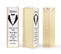 Personalised Wooden Wine|Spirit|Whisky Bottle Presentation Gift Box with Best Man Wedding Tuxedo Design For Usher|Groom|Groomsman
