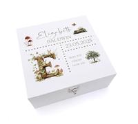 Personalised Woodland Theme Baby Memory Keepsake Box With Birth Details