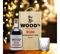 Personalised Woods Old Navy Rum with Glass in Wooden Box Gift Set | Beer Hunter