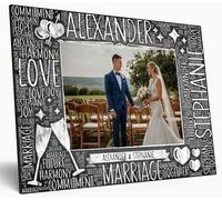 Personalised Word Cloud Chalkboard Love-Themed Wall Art Art A4 Wooden Plaque Photo Print Gift for Valentines Wedding Aniversarary (Classic White Wedding)
