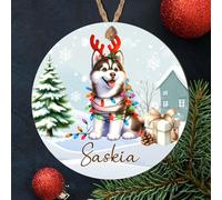 Personalised Working Dog Breed Christmas Tree Hanging Decor - Custom Name Pet Bauble For Dog Owners - Christmas Keepsake For Doggy Parents (Siberian Husky, MDF Wood - Indoor Use Only)
