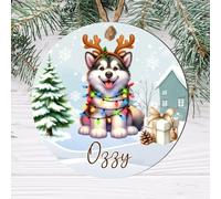 Personalised Working Dog Breed Christmas Tree Hanging Decor - Custom Name Pet Bauble For Dog Owners - Christmas Keepsake For Doggy Parents (Alaskan Malamute, MDF Wood - Indoor Use Only)