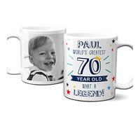 Personalised World’s Greatest Age 70 Mug, 70th Birthday, Personalised photo mug for 70-year-old man, Personalised cup for 70th Birthday, Personalised gift for 70-year-old. Add Name and Photo