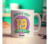 Personalised World's Best 19 Purple Mug - Purple - Add Any Name - Gift for Birthday, Christmas - Present for Mum, Dad Brother Sister, Boyfriend, Girlfriend, Son, Daughter - 11oz Ceramic Cup