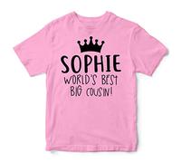 Personalised Worlds Best Big Cousin T Shirt, Gifts for Boys and Girls to Announce New Baby Arriving, Best Big Cousin Tee, 9-11 Years, Light Pink
