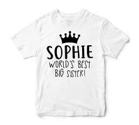 Personalised Worlds Best Big Sister T Shirt, Gifts for Daughter to Announce New Baby Arriving, Best Big Sister Girls Tee, 7-8 Years, White