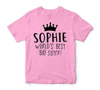 Personalised Worlds Best Big Sister T Shirt, Gifts for Daughter to Announce New Baby Arriving, Best Big Sister Girls Tee, 5-6 Years, Light Pink