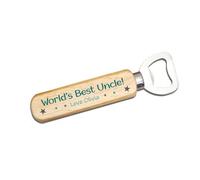 Personalised World's Best Uncle, Dad, Grandad Custom Wooden Bottle Opener - Gift for Uncle - Unique Birthday, Christmas, or Father's Day - Present - Personal Message Option - 14cm x 4cm Wooden Opener