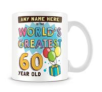 Personalised World's Greatest 60 Year Old Mug - Birthday Gift Idea | 60th birthday gifts for men - dad, grandad or grandpa - cute colourful keepsake
