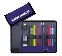 Personalised Wrap-Around Pencil Case with 12 Colouring Pencils, 2 HB Pencil embossed with name plus Helix Eraser and Metal Sharpener (Purple)