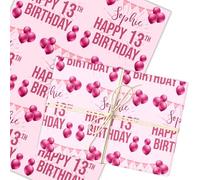 Personalised Wrapping Paper 13th Birthday Pink Girls Custom Gift Wrap | Custom Gift Wrap, Sheets or Rolls, Customised Personalized Wrapping Paper