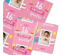 Personalised Wrapping Paper 16th Birthday Pink Photo For Girls Custom Gift Wrap | Custom Gift Wrap, Sheets or Rolls, Customised Personalized Wrapping Paper