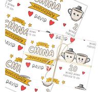 Personalised Wrapping Paper 20th Wedding Anniversary 20 Year China Gift Wrap | Custom Gift Wrap, Sheets or Rolls, Customised Personalized Wrapping Paper