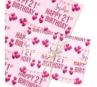 Personalised Wrapping Paper 21st Birthday Pink Girls Custom Gift Wrap | Custom Gift Wrap, Sheets or Rolls, Customised Personalized Wrapping Paper