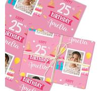 Personalised Wrapping Paper 25th Birthday Girls Photo Pink Custom Gift Wrap | Custom Gift Wrap, Sheets or Rolls, Customised Personalized Wrapping Paper