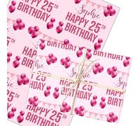Personalised Wrapping Paper 25th Birthday Pink Girls Custom Gift Wrap | Custom Gift Wrap, Sheets or Rolls, Customised Personalized Wrapping Paper