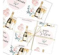 Personalised Wrapping Paper 25th Silver Wedding Anniversary Floral Champagne | Custom Gift Wrap, Sheets or Rolls, Customised Personalized Wrapping Paper