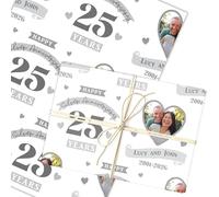 Personalised Wrapping Paper 25th Wedding Anniversary 25 Year Photo Silver Heart | Custom Gift Wrap, Sheets or Rolls, Customised Personalized Wrapping Paper