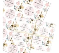 Personalised Wrapping Paper 2nd Cotton Wedding Anniversary Champagne Glasses | Custom Gift Wrap, Sheets or Rolls, Customised Personalized Wrapping Paper