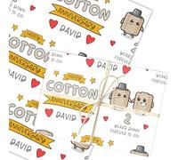 Personalised Wrapping Paper 2nd Wedding Anniversary 2 Year Cotton Yarn Couple | Custom Gift Wrap, Sheets or Rolls, Customised Personalized Wrapping Paper
