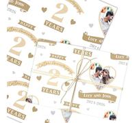 Personalised Wrapping Paper 2nd Wedding Anniversary 2 Year Photo Cotton Heart | Custom Gift Wrap, Sheets or Rolls, Customised Personalized Wrapping Paper