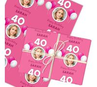 Personalised Wrapping Paper 40th Birthday Pink Photo Custom Gift-Wrap | Custom Gift Wrap, Sheets or Rolls, Customised Personalized Wrapping Paper