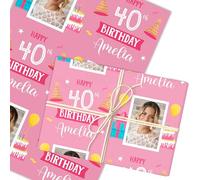 Personalised Wrapping Paper 40th Birthday Pink Photo For Her Custom Gift Wrap | Custom Gift Wrap, Sheets or Rolls, Customised Personalized Wrapping Paper