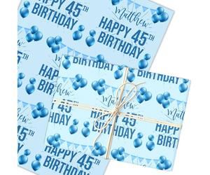 Personalised Wrapping Paper 45th Birthday Blue For Him Custom Gift Wrap | Custom Gift Wrap, Sheets or Rolls, Customised Personalized Wrapping Paper