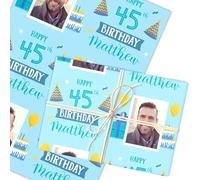 Personalised Wrapping Paper 45th Birthday Photo Blue For Him Custom Gift Wrap | Custom Gift Wrap, Sheets or Rolls, Customised Personalized Wrapping Paper