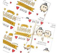 Personalised Wrapping Paper 4th Wedding Anniversary 4 Year Linen Pillow Couple | Custom Gift Wrap, Sheets or Rolls, Customised Personalized Wrapping Paper