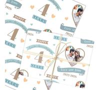 Personalised Wrapping Paper 4th Wedding Anniversary 4 Year Photo Linen Heart | Custom Gift Wrap, Sheets or Rolls, Customised Personalized Wrapping Paper