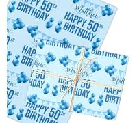 Personalised Wrapping Paper 50th Birthday Blue For Him Custom Gift Wrap | Custom Gift Wrap, Sheets or Rolls, Customised Personalized Wrapping Paper