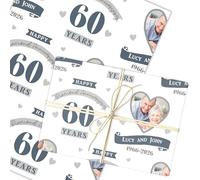 Personalised Wrapping Paper 60th Wedding Anniversary 60 Year Photo Diamond Heart | Custom Gift Wrap, Sheets or Rolls, Customised Personalized Wrapping Paper
