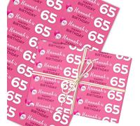 Personalised Wrapping Paper 65th Birthday For Her Pink Custom Gift Wrap | Custom Gift Wrap, Sheets or Rolls, Customised Personalized Wrapping Paper