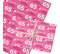 Personalised Wrapping Paper 65th Birthday Her Pink Custom Gift Wrap | Custom Gift Wrap, Sheets or Rolls, Customised Personalized Wrapping Paper