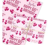 Personalised Wrapping Paper 65th Birthday Pink For Her Custom Gift Wrap | Custom Gift Wrap, Sheets or Rolls, Customised Personalized Wrapping Paper