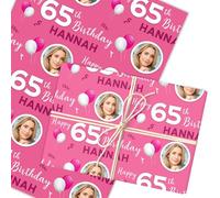 Personalised Wrapping Paper 65th Birthday Pink Photo Custom Gift Wrap | Custom Gift Wrap, Sheets or Rolls, Customised Personalized Wrapping Paper