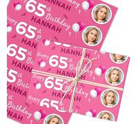Personalised Wrapping Paper 65th Birthday Pink Photo For Her Custom Gift-Wrap | Custom Gift Wrap, Sheets or Rolls, Customised Personalized Wrapping Paper
