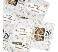 Personalised Wrapping Paper 70th Platinum Wedding Anniversary Floral Photo | Custom Gift Wrap, Sheets or Rolls, Customised Personalized Wrapping Paper