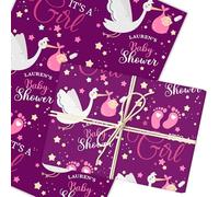 Personalised Wrapping Paper Baby Shower Gender Reveal It's A Girl Pink Stork | Custom Gift Wrap, Sheets or Rolls, Customised Personalized Wrapping Paper